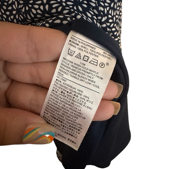 Banana Republic Navy Blue Printed Cold Shoulder Shift Midi Dress Size 4 - Picture 8 of 9